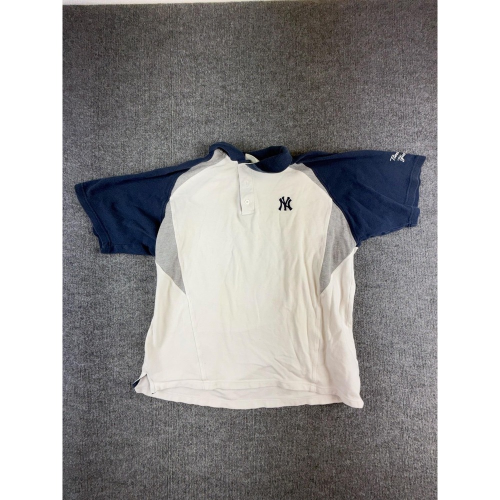 VTG New York Yankees Shirt Mens Medium White Navy MLB Baseball Polo Lee Sport